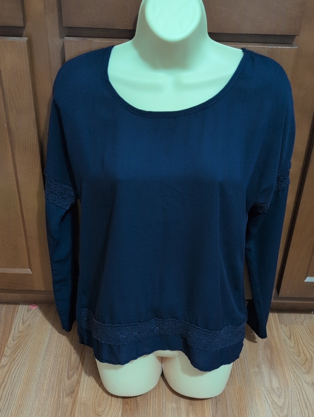 Xhilaration Navy Long Sleeve Lace-Trim Pullover